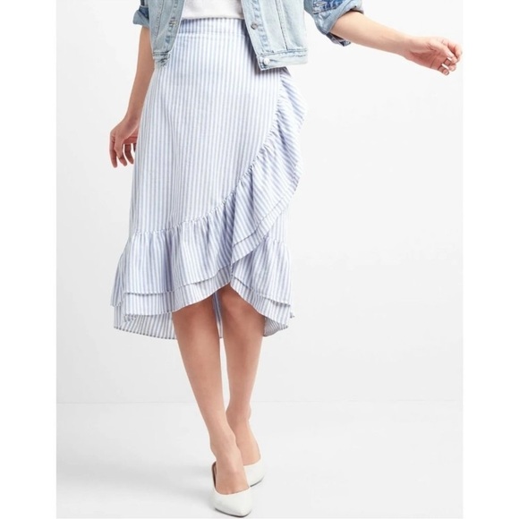 GAP Faux Wrap MIDI Striped Skirt - Picture 1 of 6